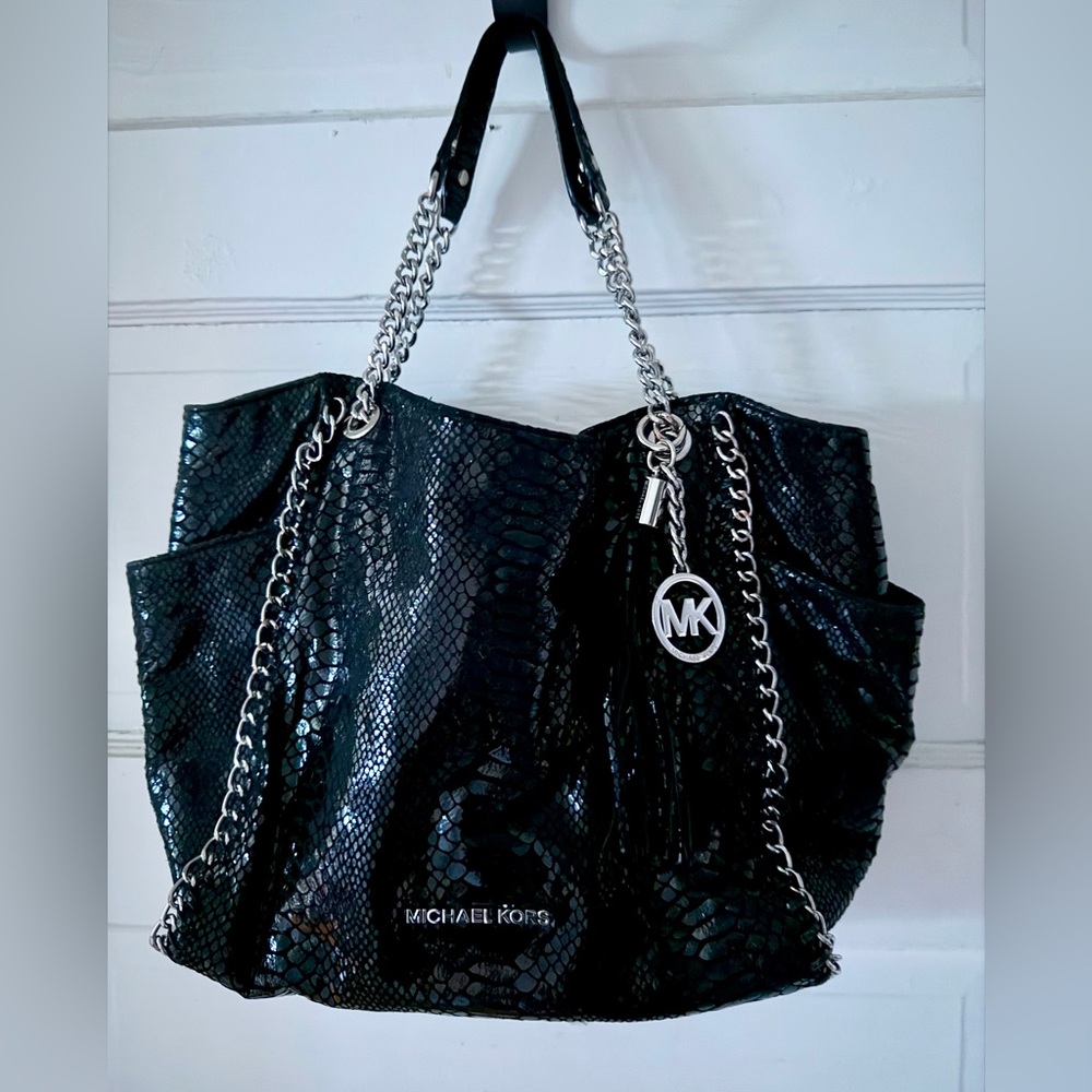 Michael Kors Black Snake Print Shoulder Bag